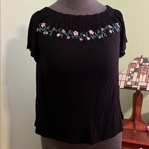 Lane Bryant Black Top with Floral Embroidery
